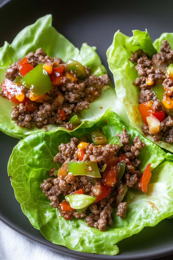 Plated beef lettuce cups ready to serve.