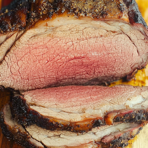 Close-up of tender, pink beef slices showing a browned, flavorful exterior.