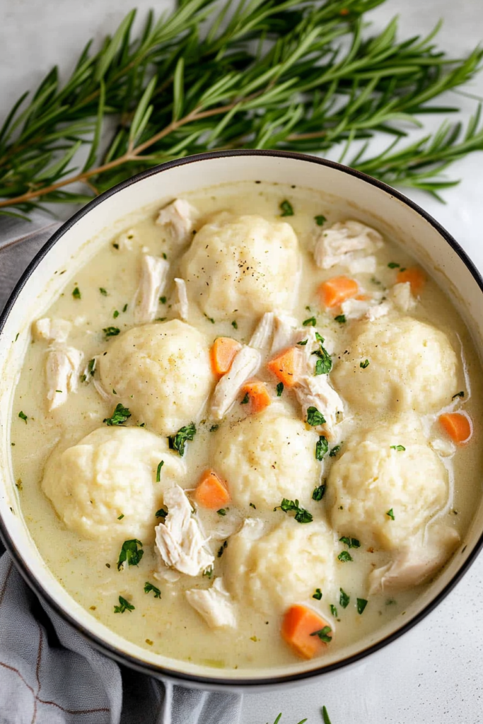 Warm comfort food served in a pot with herbs and creamy sauce