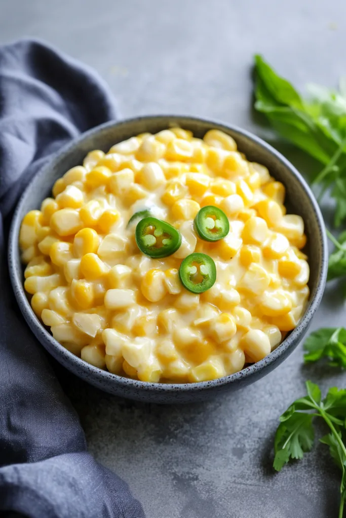 Comfort food side dish served warm in a simple gray-toned setting