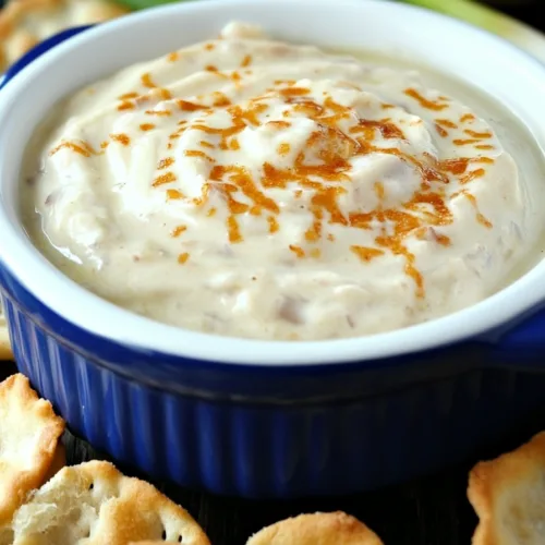 Thick, flavorful dip with a glossy finish, presented alongside crackers on a rustic surface.