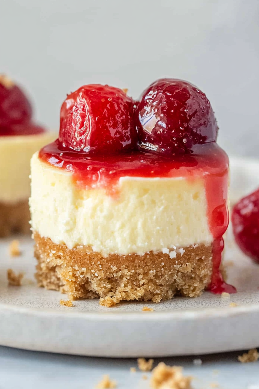 Close-up of the golden graham cracker crust beneath the smooth cheesecake layer.