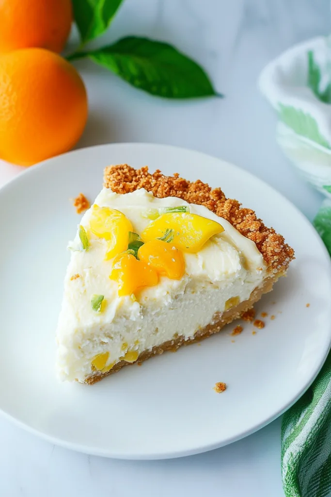 Golden crust pie filled with creamy citrus filling and tropical fruit