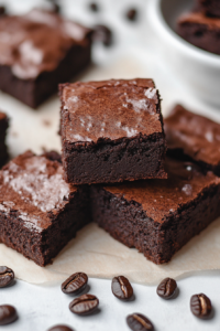 Freshly baked brownies with rich chocolate layers and glossy tops