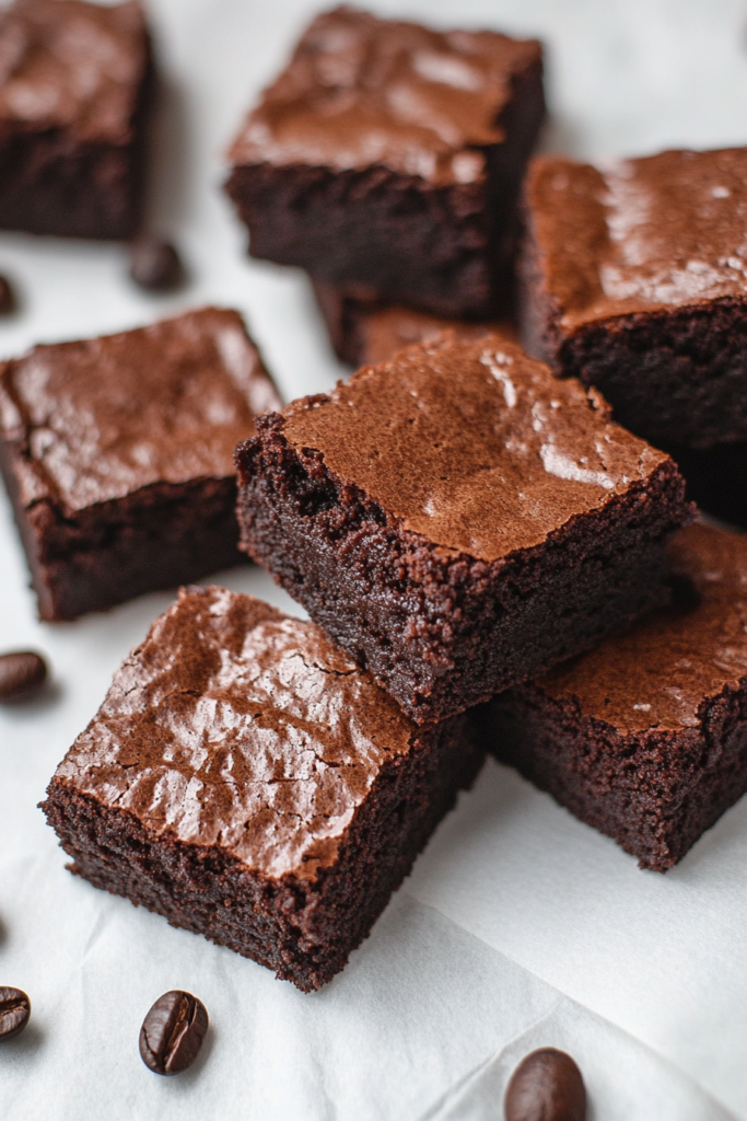 Dark chocolate brownies cut into squares and ready to serve