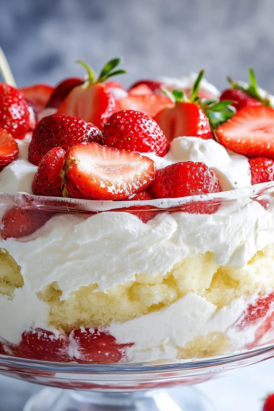 Festive layered cake served in a clear bowl, highlighting the bright fruit and creamy textures.