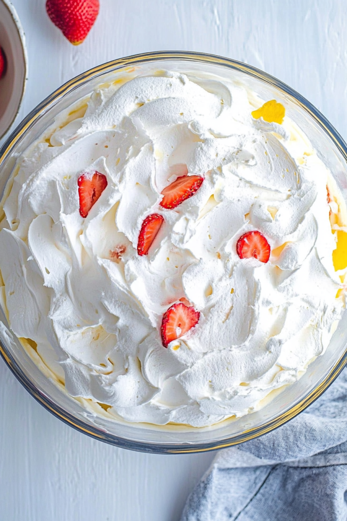 Summer trifle-style dessert with juicy strawberries, airy sponge, and soft whipped cream.
