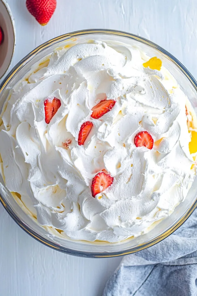 Summer trifle-style dessert with juicy strawberries, airy sponge, and soft whipped cream.