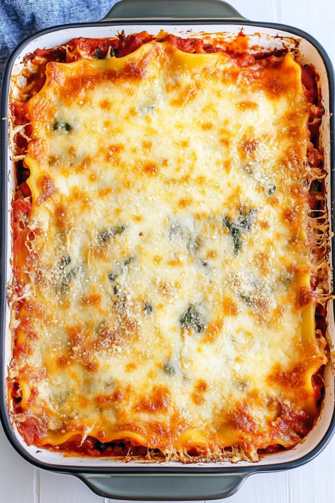 Square serving of creamy, vegetable-filled baked casserole on a spatula.