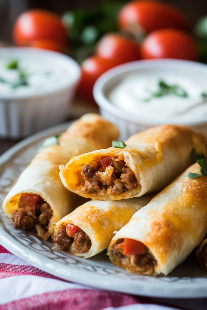 Savory handheld snack with taco-inspired filling, garnished with cilantro and shredded cheese.