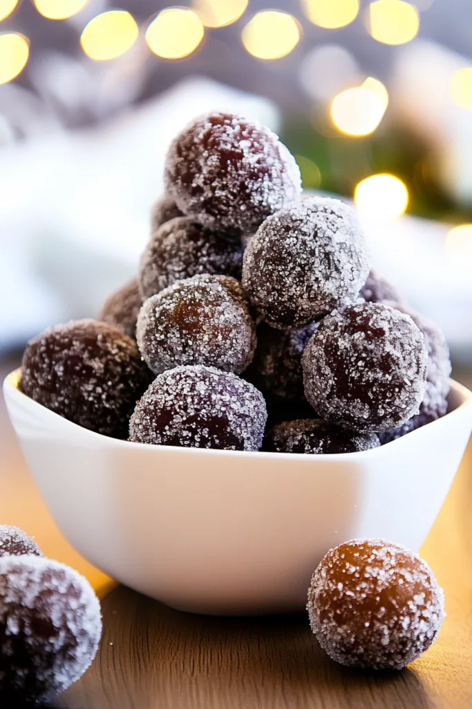 Final presentation of Sweet Sugar Plums Recipe, ready to serve as a holiday treat