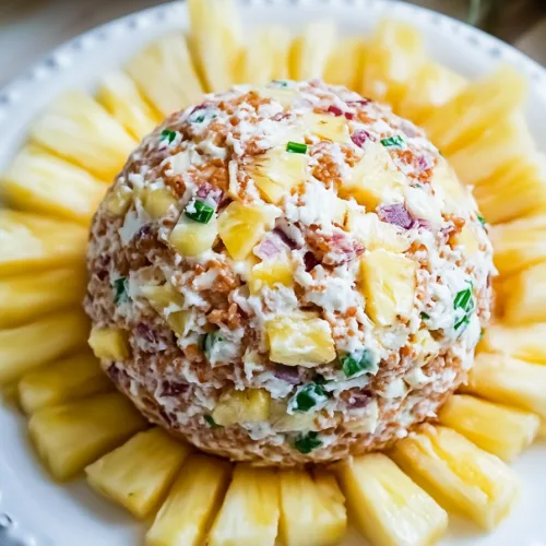 Textured cheese ball featuring toasted nuts and colorful mix-ins for serving