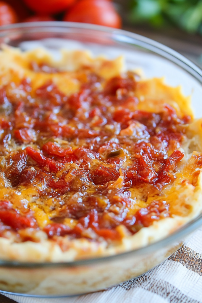 Cheesy dip with a layer of red pepper jelly, fresh from the oven.