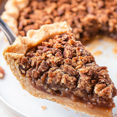 A plated wedge showing the dense, candy-studded interior against a creamy backdrop.