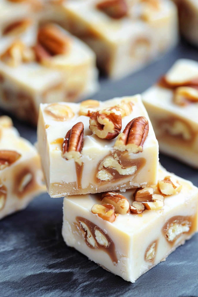 Finished dessert squares with a silky texture and toasted nut topping