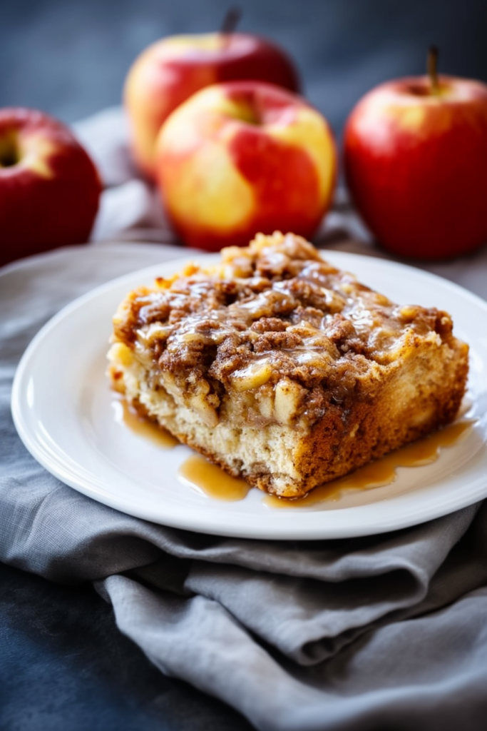 Fresh apple-studded cake with a crunchy streusel topping, served warm for breakfast or dessert.