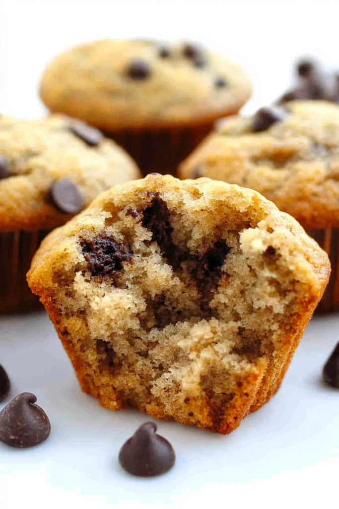 Homemade banana chip muffins with a rich coffee twist and crisp golden tops.