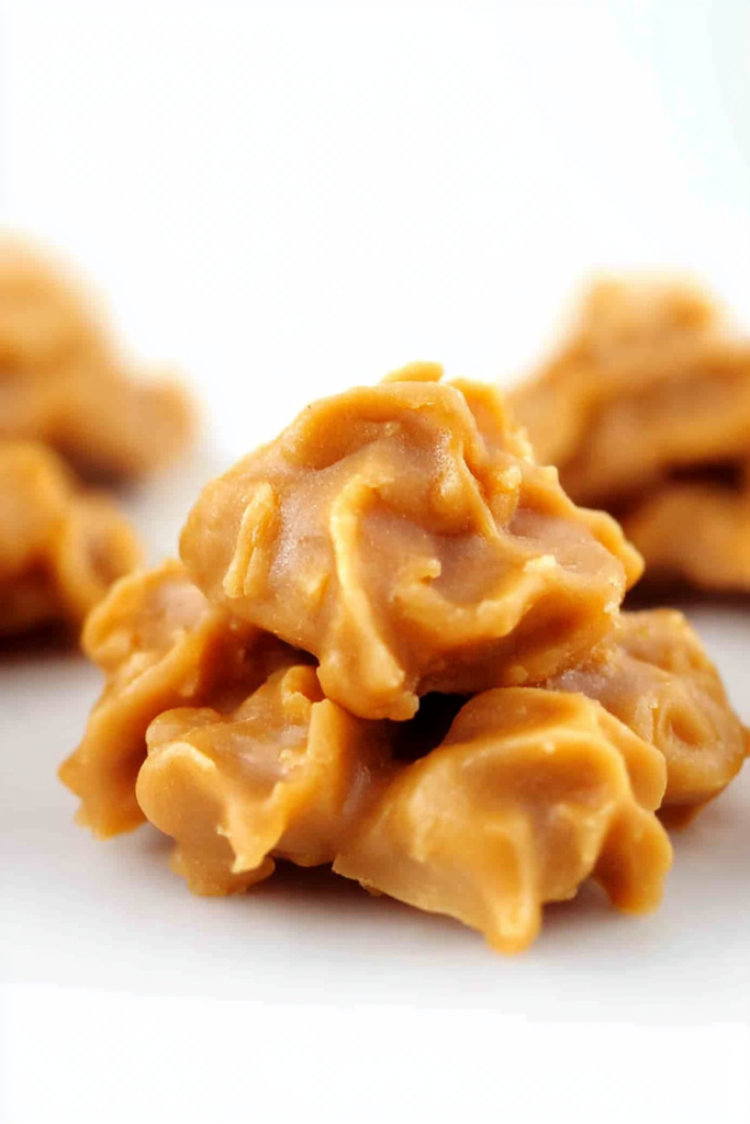 Stacked confection pieces with visible chow mein noodles and peanuts, giving a crunchy appearance.