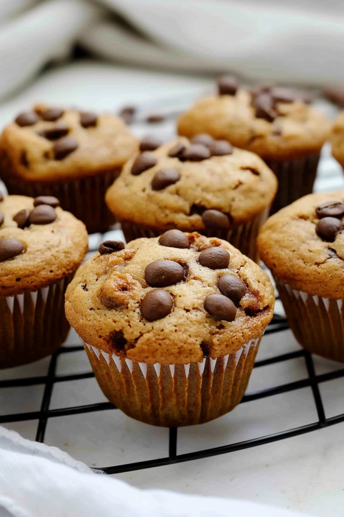 Warm baked treats with visible chocolate chips and coffee accents, presented in a casual style.