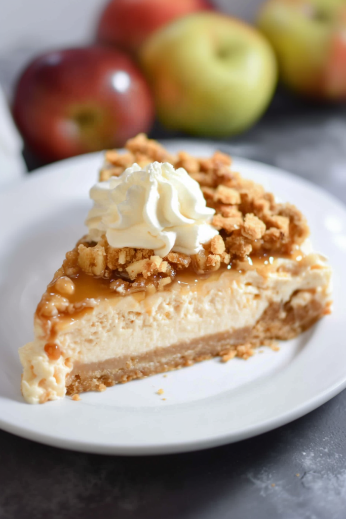 Dessert plate featuring creamy cheesecake with whipped cream garnish.