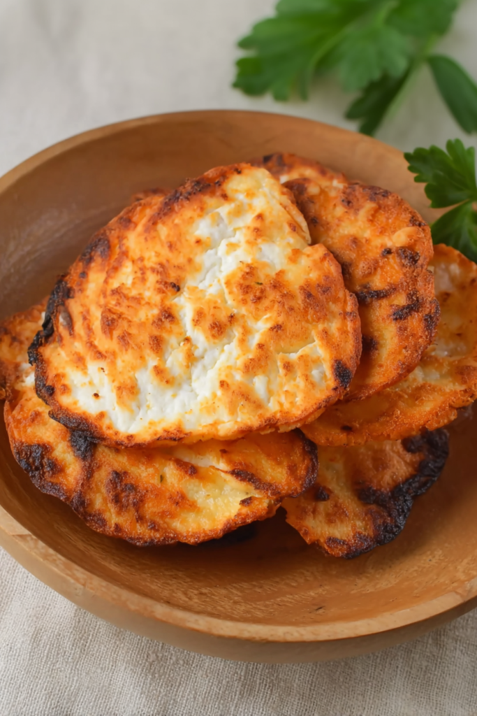 Close-up of crunchy baked cheese chips showing their bubbly texture
