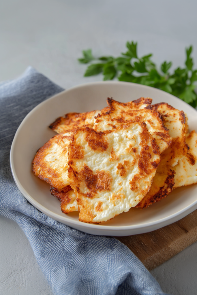 Rustic platter of browned cheese crisps highlighting their airy crunch