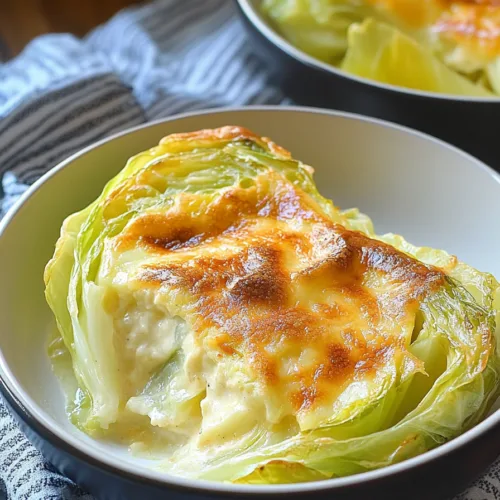 Cheese-crusted cabbage wedge highlighting its texture and homestyle appeal.