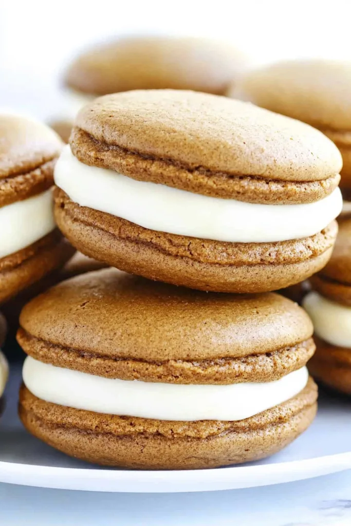 Dessert plate filled with rich brown whoopie pies, ready to serve.
