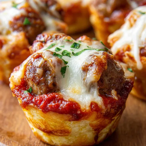 Wooden platter of bite-sized meatball appetizers fresh from the oven