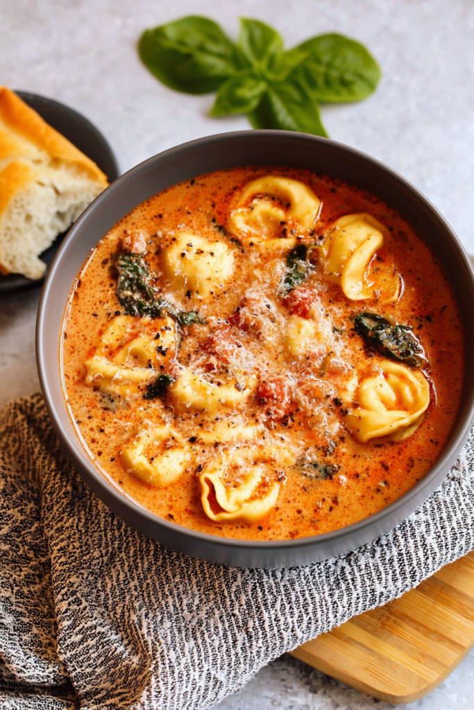 Rustic serving bowl of orange-hued soup garnished with cracked black pepper