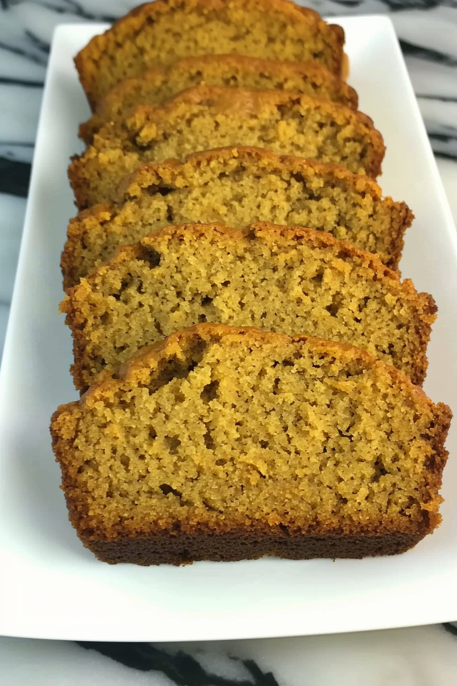 Sliced homemade loaf with a moist crumb and golden crust on a white plate
