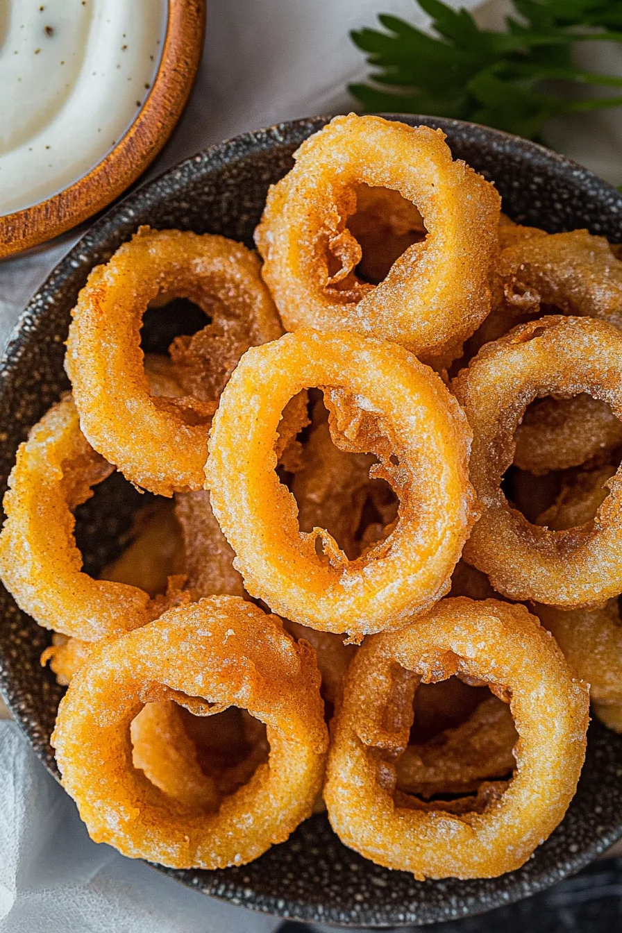 Freshly fried banana peppers arranged neatly, showing their textured, golden-brown crust.