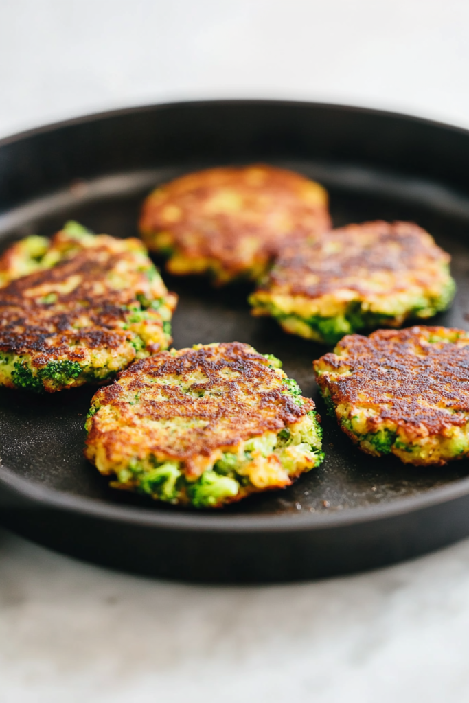 Golden fritters with a textured interior of broccoli and cheese.