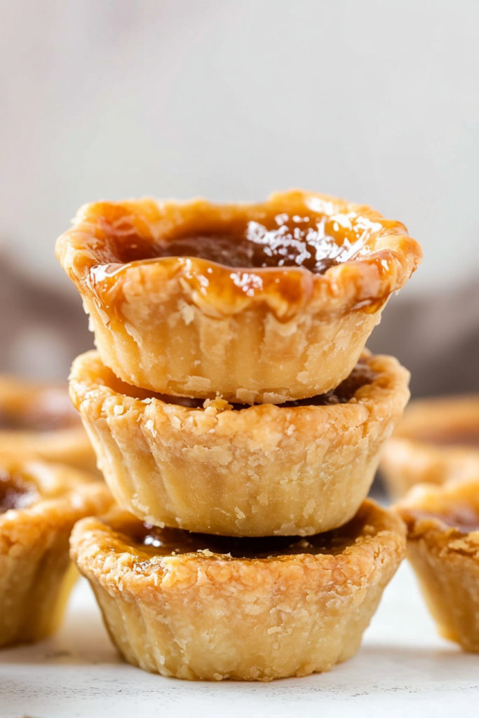 Small round desserts arranged neatly, highlighting the contrast between crisp crust and smooth center.