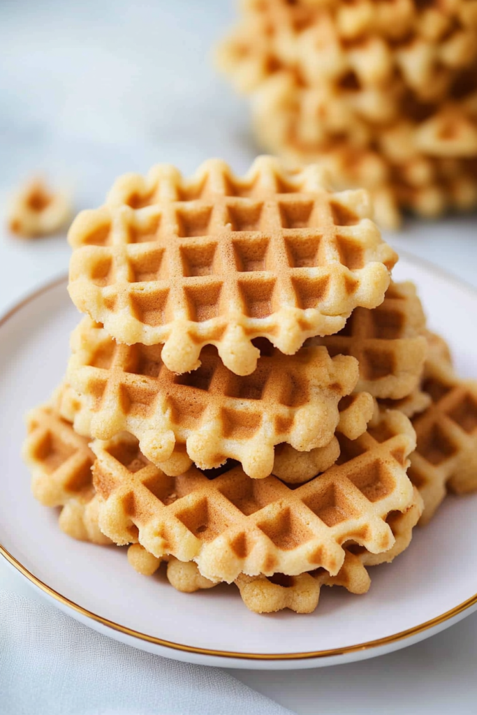 Homemade waffle cookies with a golden finish and classic grid pattern