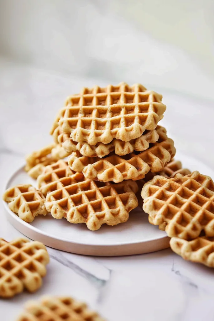Plate of mini waffle-style cookies with a soft interior and lightly crisp surface