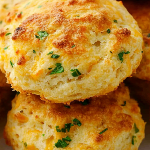 Close-up of warm, cheesy biscuits arranged casually on parchment paper.