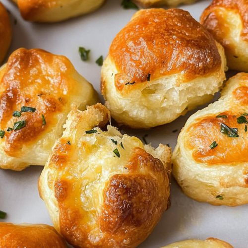 Final presentation of cheesy garlic bites, emphasizing the contrast between crisp outside and soft inside.