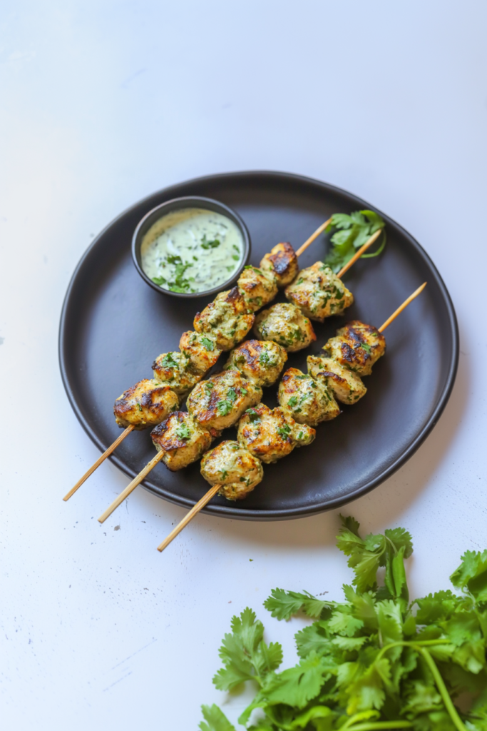 Tender marinated chicken skewers with a lightly charred, flavorful coating