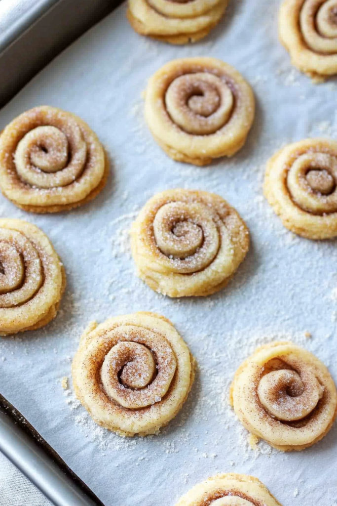Homemade cinnamon sugar pastry swirls with a delicate, crunchy texture.