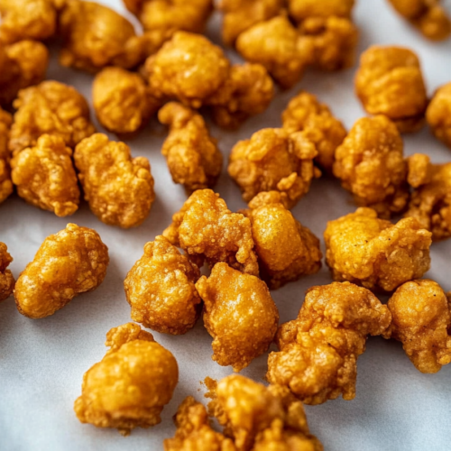 Homemade caramel corn bites with a crunchy texture and rich brown color.