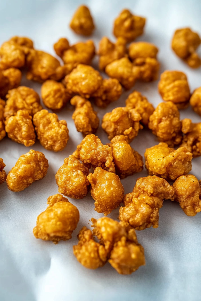 Homemade caramel corn bites with a crunchy texture and rich brown color.