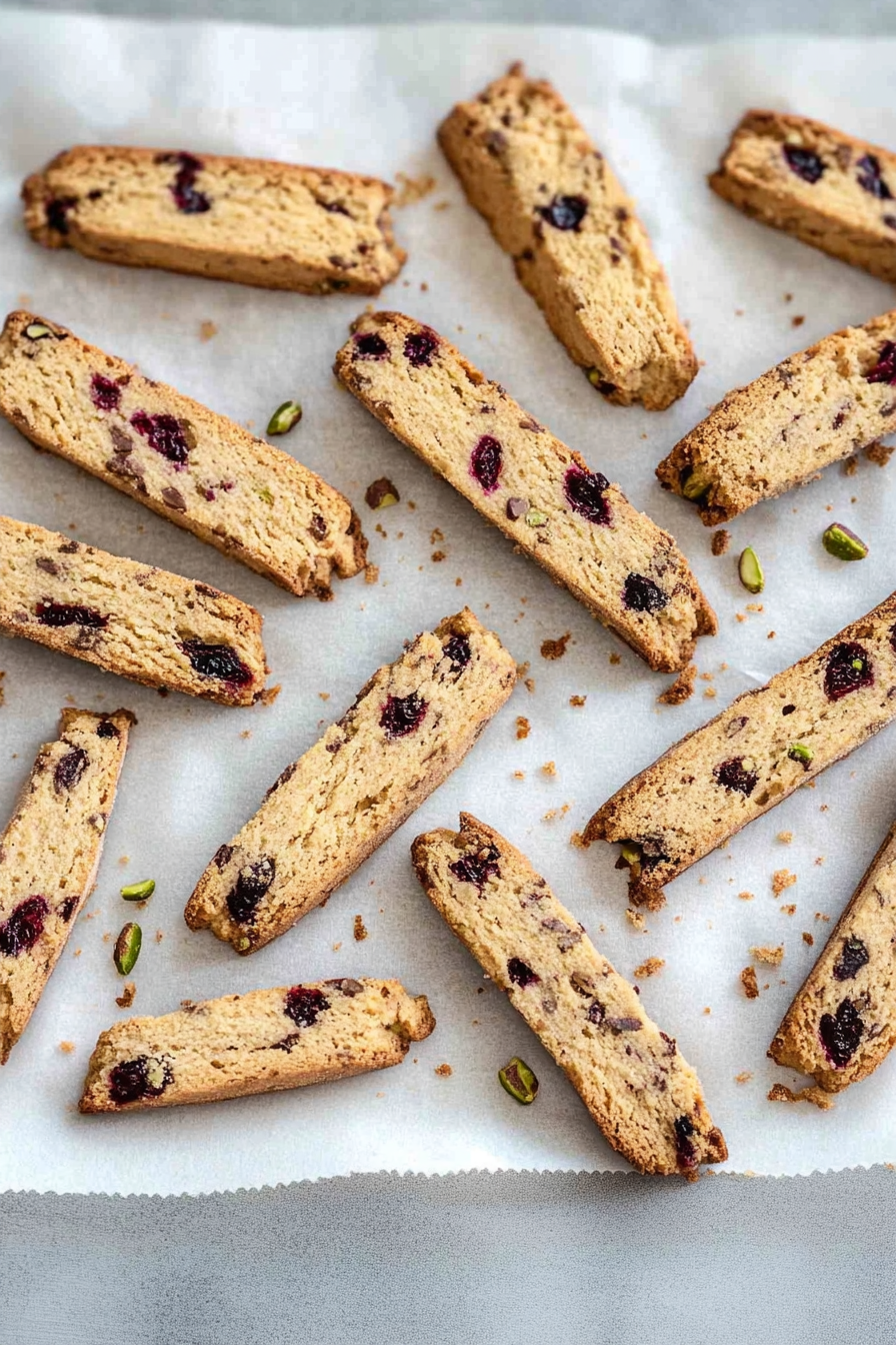 Freshly baked biscotti arranged neatly, highlighting their crunchy texture.