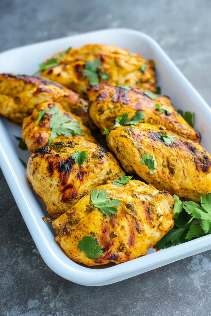 Perfectly grilled chicken pieces with a smoky char and aromatic spice coating