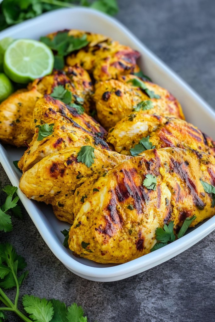 Juicy grilled chicken with charred edges and a flavorful spiced marinade