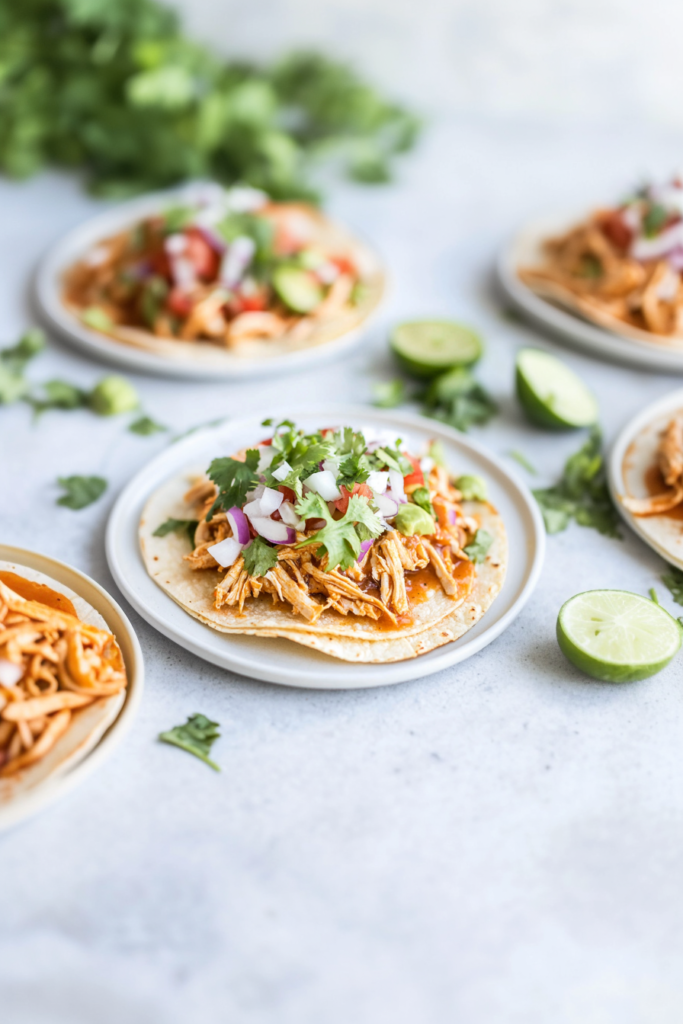 Homemade Mexican-style tostada with chicken, red onion, and a dollop of crema