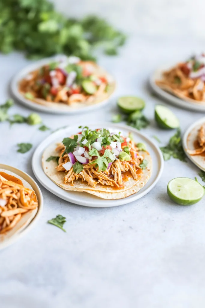 Homemade Mexican-style tostada with chicken, red onion, and a dollop of crema