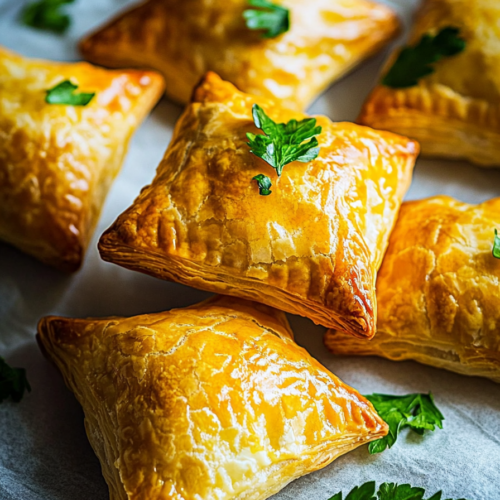 Homemade baked puffs with golden crust and soft, savory filling inside