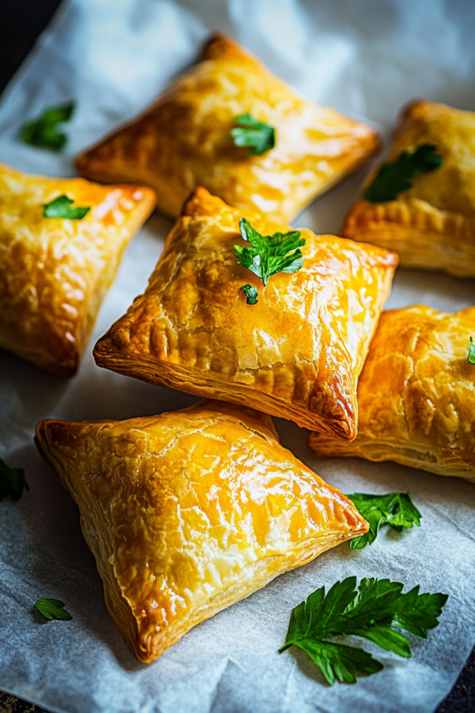 Homemade baked puffs with golden crust and soft, savory filling inside