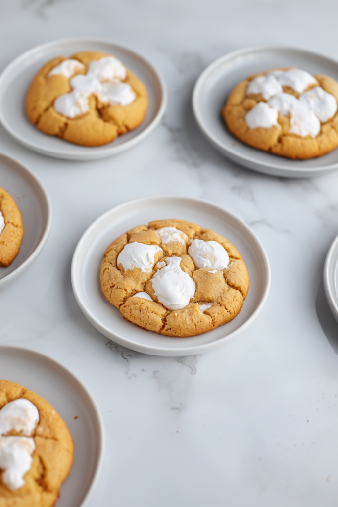 Final plated shot of Fluffernutter Cookies, showcasing their rich color and gooey marshmallow finish.